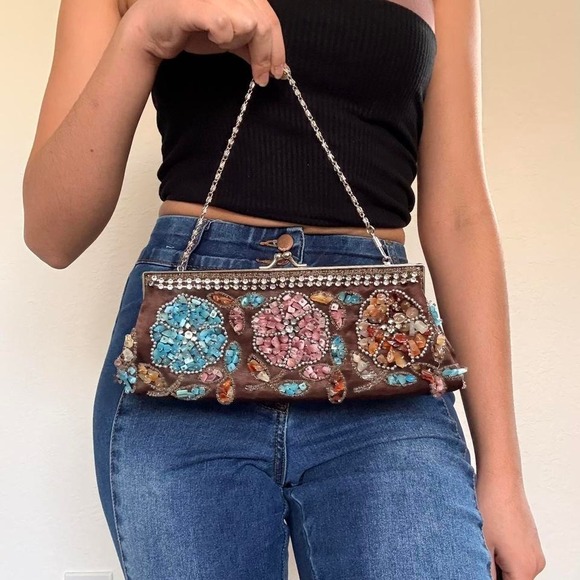 Lapis by Anthropologie Beaded Boho Clutch Bag